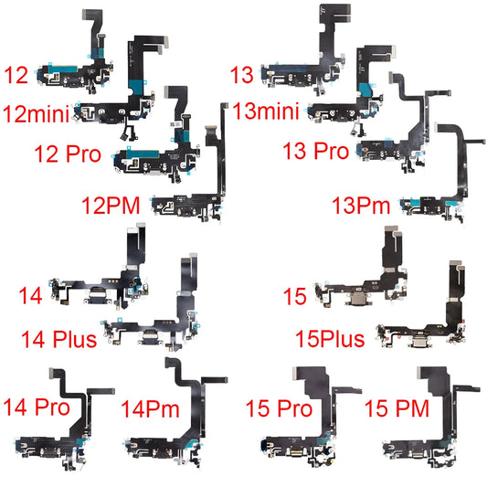 1Pcs Charging Port Flex Cable for iPhone 15 Pro Max 13 14 Plus 12 mini USB Charger Dock Connector With Microphone Ribbon Repair iPhone phone repair parts