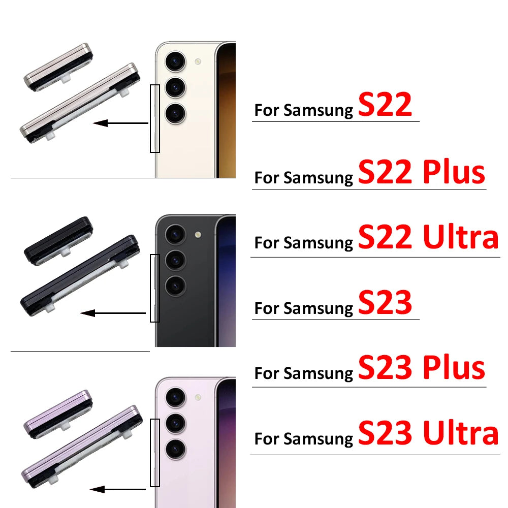 For Samsung S22 S23 Plus Ultra 5G Power Button + Volume Side Button Key Replacement Parts Samsung phone repair parts