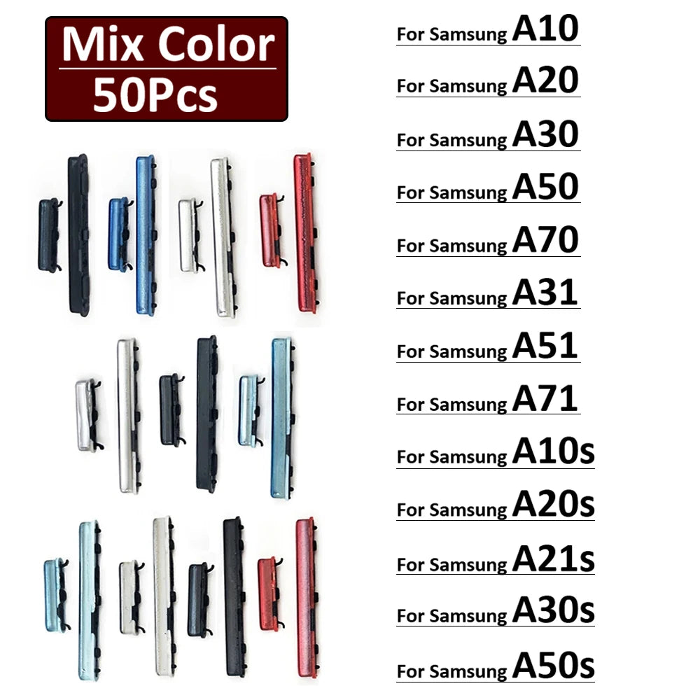 50Pcs, New For Samsung A10 A20 A30 A50 A70 A31 A51 A71 A10s A20s A21s A30s A50s Power Button Volume Side Button Key Samsung phone repair parts