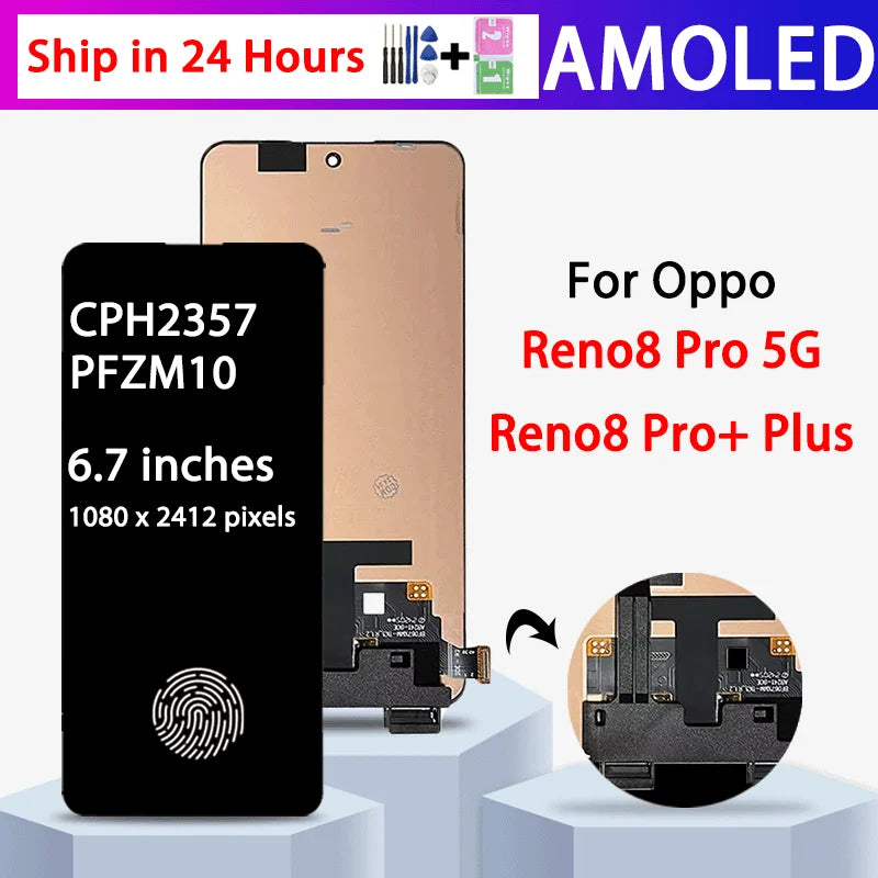 6.7"AMOLED For Oppo Reno 8 Pro 5G CPH2357 LCD Display Touch Screen Digitizer For Reno 8 Pro+ Plus PFZM10 Display  Oppo phone repair parts