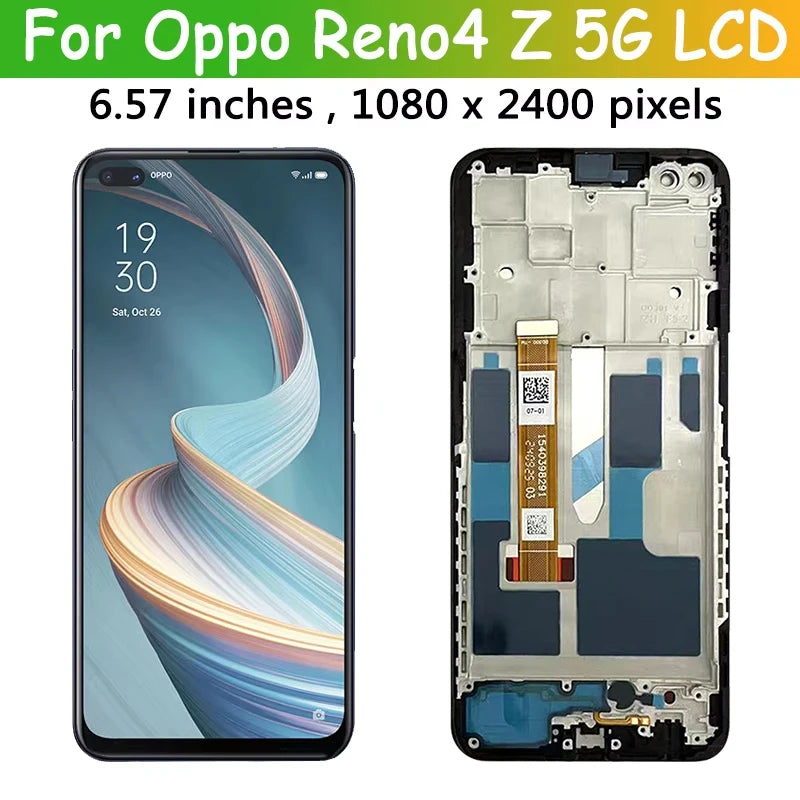 6.57"IPS LCD For Oppo Reno4 Z Reno 4Z 5G LCD CPH2065 Display Screen Frame+Touch Panel Digitizer Assembly Replacement Repair Part  Oppo phone repair parts