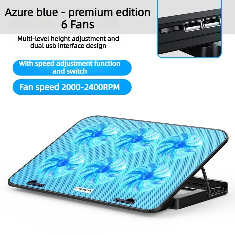 Dual USB 4000RPM 14"-17.3" 12quiet fans Ice Notebook laptop Gaming Cooling Stand Foldable Variable speed Cooler LED Light Fan