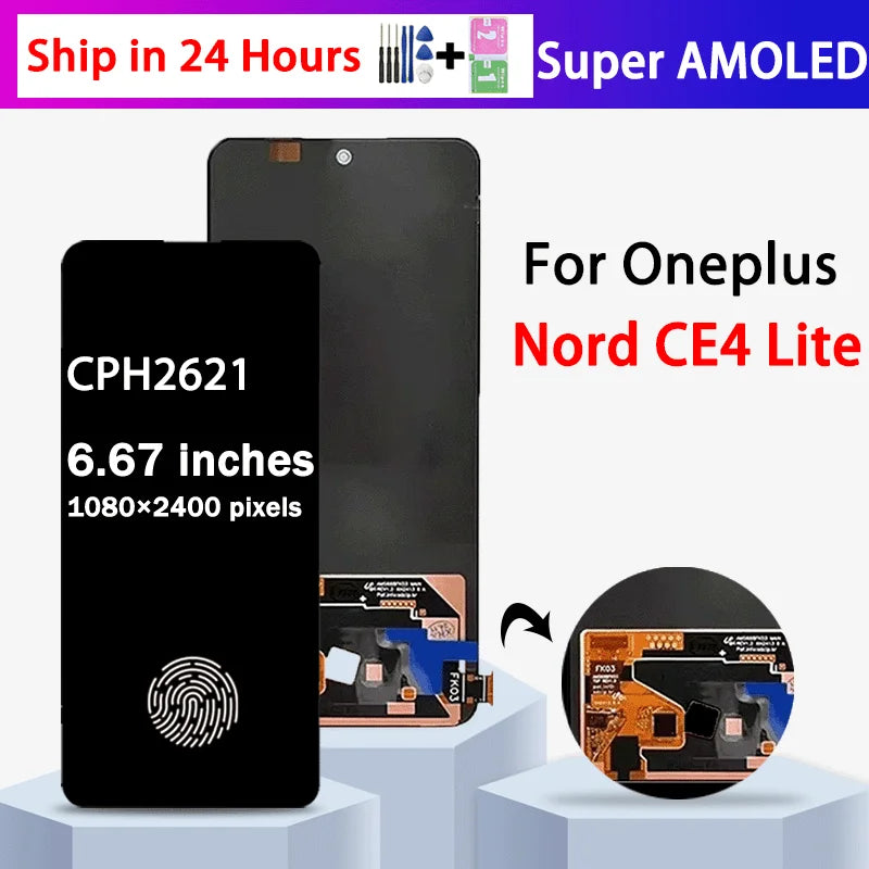 6.67“AMOLED For OnePlus Nord CE4 Lite LCD CPH2621 Display Touch Screen Digitizer For 1+CE4 Lite Display Replacement  OnePlus phone repair parts