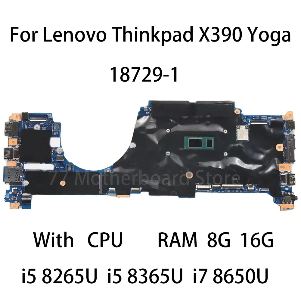 Laptop Motherboard For Lenovo Thinkpad X390 Yoga 18729-1 With CPU i5 8265U i7 8565U RAM 8G 16G FRU 5B21C15253 5B21C15316 Lenovo laptop repair parts
