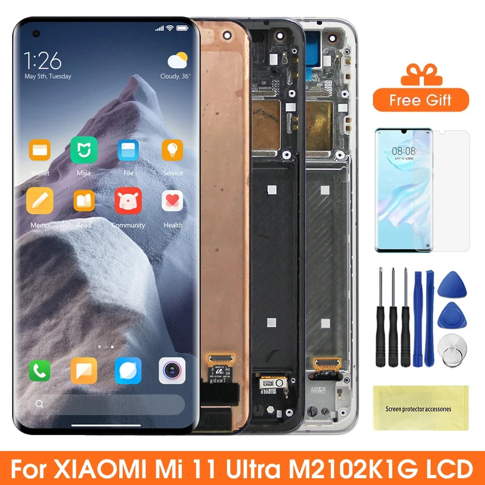 Mi 11 Ultra Screen Replacement, for Xiaomi Mi 11 Ultra M2102K1G M2102K1C Lcd Display Digital Touch Screen with Frame Xiaomi phone repair parts