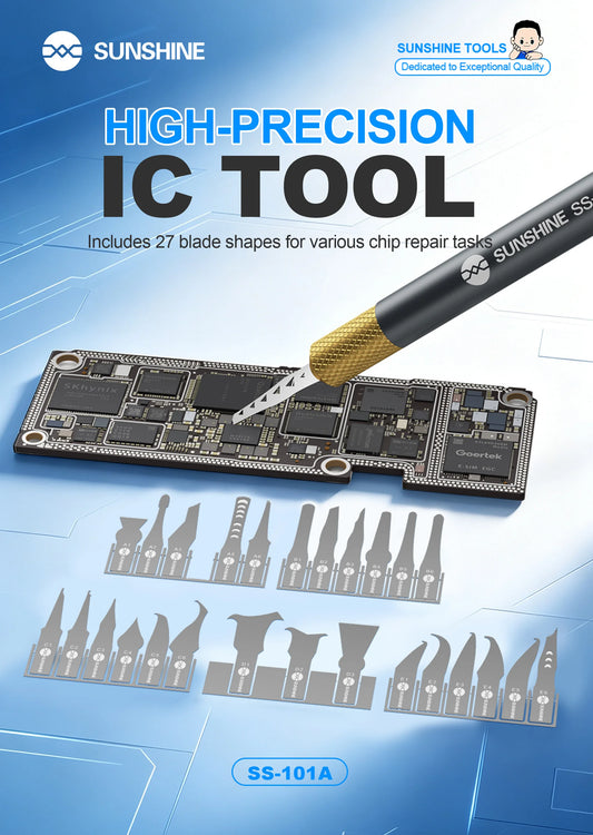 SUNSHINE SS-101A 27-in-1 IC Pry Tool BGA Chip Removal Scraper Kit Heat-Resistant Anti-Stick Blades for Phone Motherboard Repair Professional Repair Tools