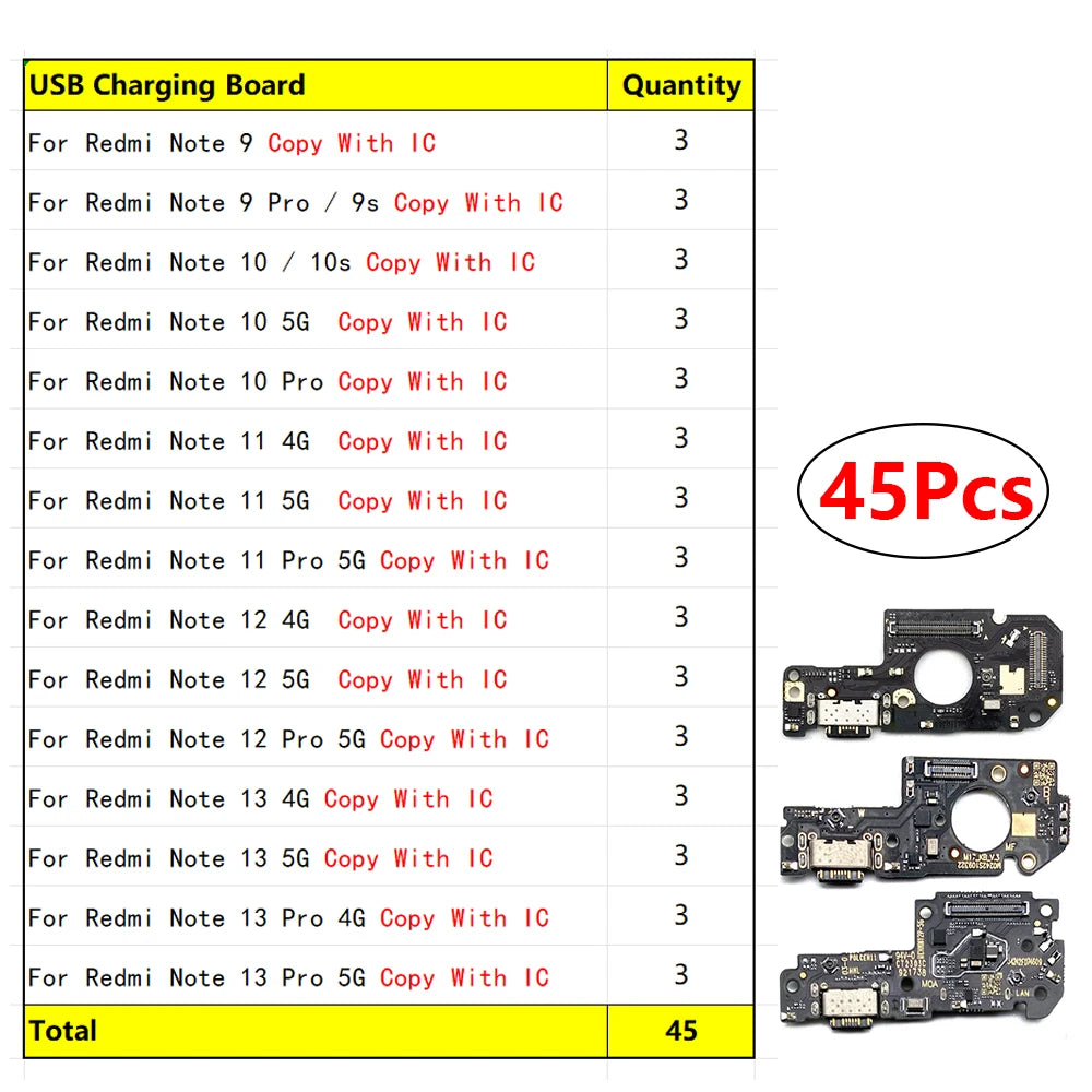 30Pcs, USB Charging Board Port Dock Charger Connector Board Flex Cable For Xiaomi Redmi Note 9 9s 10 10s 11 12 13 Pro 4G 5G  Xiaomi  Xiao mi phone repair parts