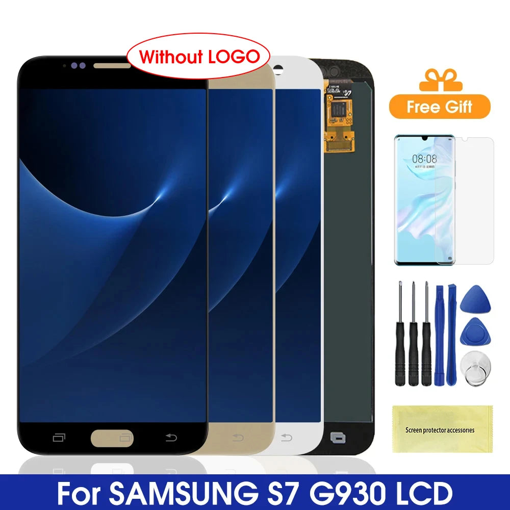 Super AMOLED S7 Display Screen, for Samsung Galaxy S7 G930 G930F G930FD Lcd Display Digital Touch Screen with Frame Replacement Samsung phone repair parts