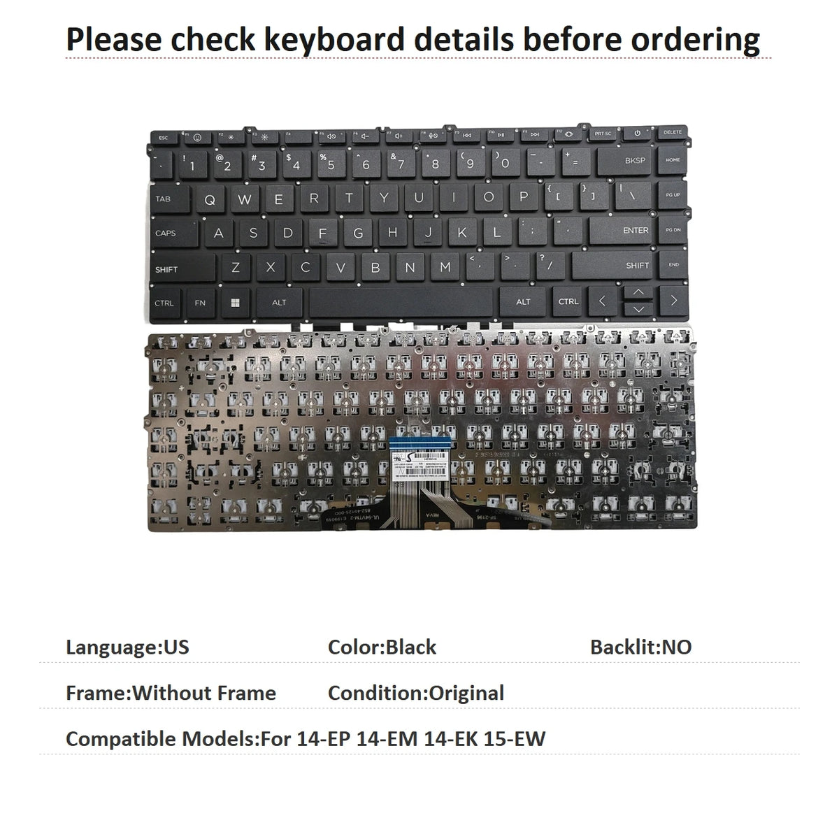 New US Russian Spanish UK Arab Portuguese Language  Backlit Keyboard For HP 14-EP 14-EM 14-EK 15-EW Replacement Keyboard  HP laptop repair parts