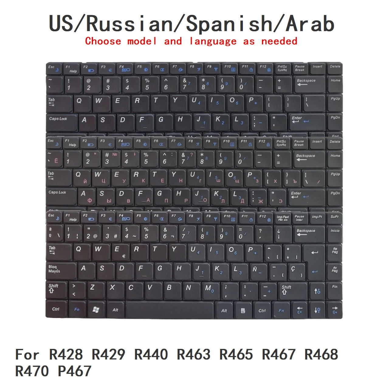 New US Russian Spanish Arab Language  Keyboard For Samsung R428 R429 R440 R463 R465 R467 R468 R470 P467 Replacement Keyboard SAMSUNG laptop repair parts