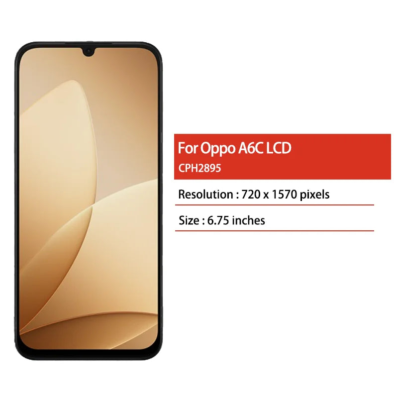 6.75"Tested For Oppo A6c LCD Display With Touch Screen Assembly CPH2895 Display Replacement Oppo phone repair parts Realme phone repair parts