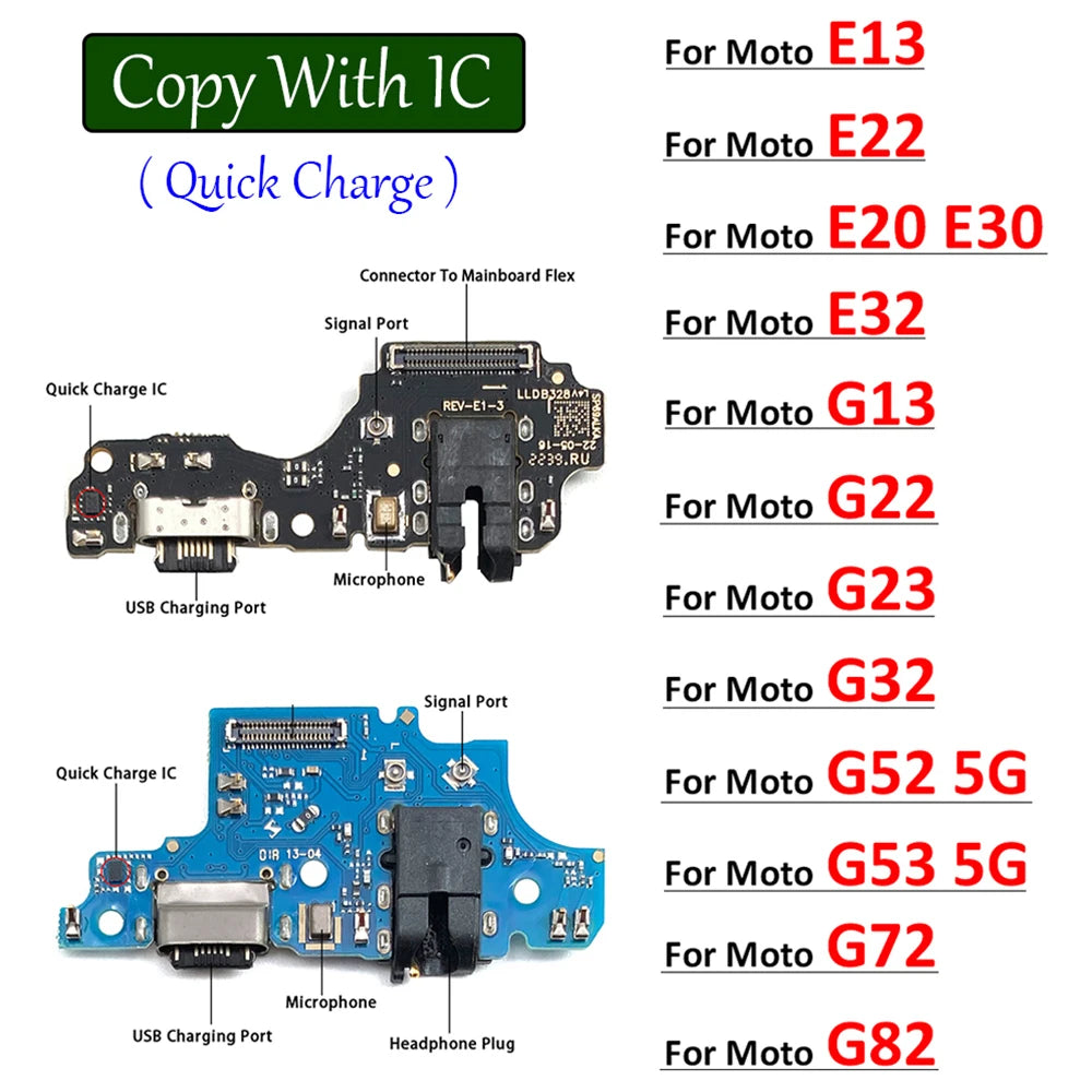 For Motorola Moto E13 E22 E20 E30 E32 G13 G22 G23 G32 G52 G53 G82 G72 USB Charging Port Dock Charger Connector Board Flex Cable Motorola phone repair parts