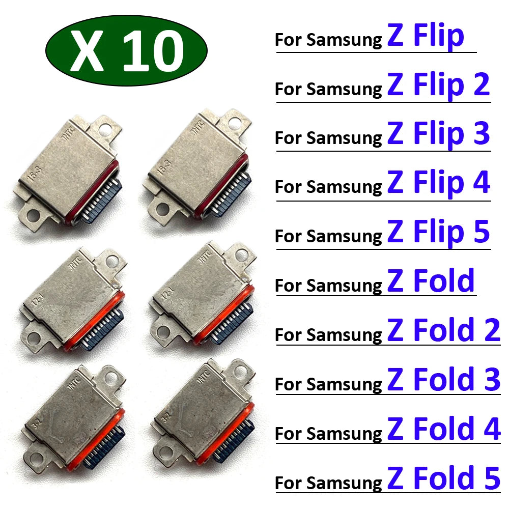 10Pcs/Lot, Charger Micro USB Charging Port Dock Connector Socket For Samsung Z Flip 2 3 4 5 / Z Fold 2 3 4 5 Samsung phone repair parts