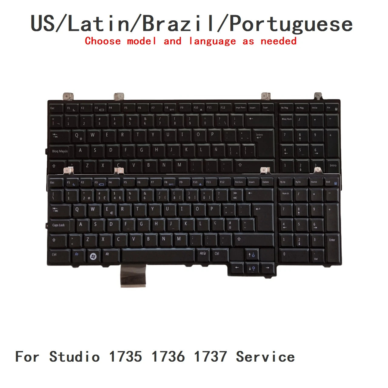 New US Latin Arab Brazil Japan Portuguese Laptop Backlit Keyboard For Dell Studio 1735 1736 1737 Service Notebook PC ReplacementDell laptop repair parts