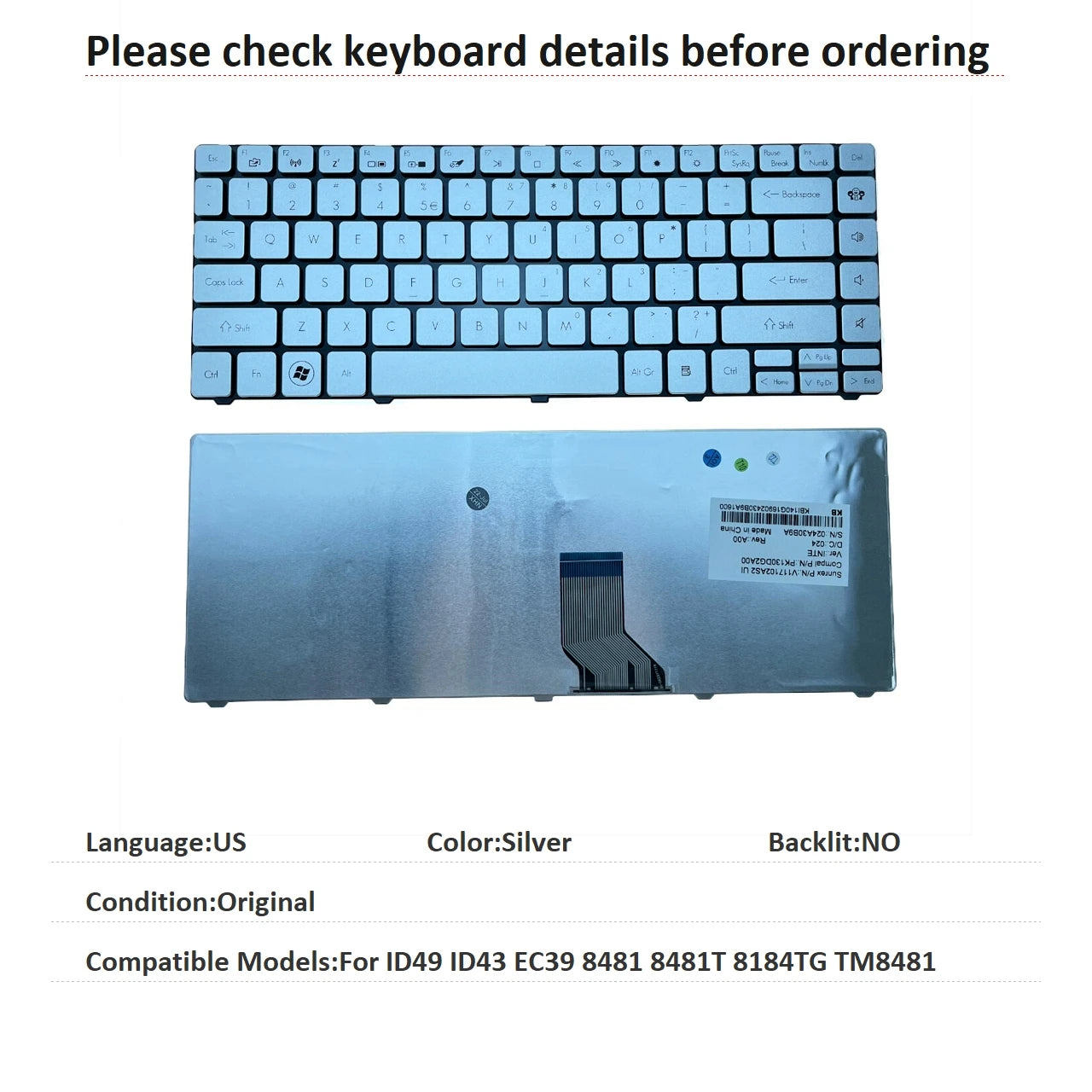New US Spanish Language  Keyboard For Gateway ID49 ID43 EC39 8481 8481T 8184TG TM8481 Notebook PC Replacement Keyboard