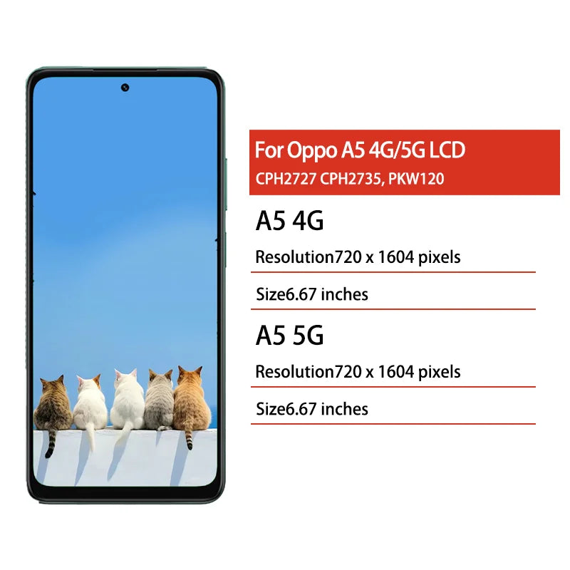 A5 Display Screen For Oppo A5 4G LCD CPH2727 Display Touch Screen Digitizer For OPPO A5 5G CPH2735 PKW120 LCD Frame  Oppo phone repair parts
