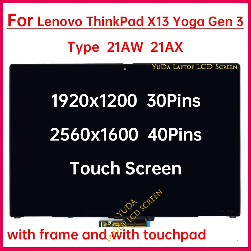 13.3 Inch Touch Screen For Lenovo ThinkPad X13 Yoga Gen 3 Type 21AW 21AX LCD Display Digitizer + With Frame Assembly Replacement Lenovo laptop repair parts