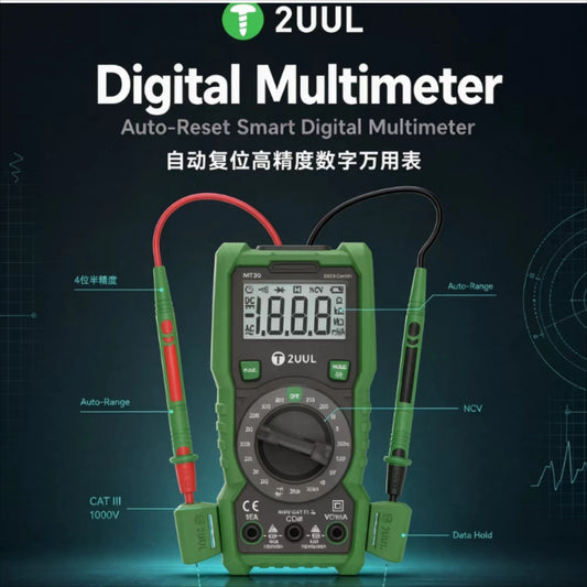 2UUL MT30 Digital Multimeter High Precision 2000 Counts AC/DC Voltmeter Ammeter Ohmmeter with Test Leads for Phone Repair Professional Repair Tools