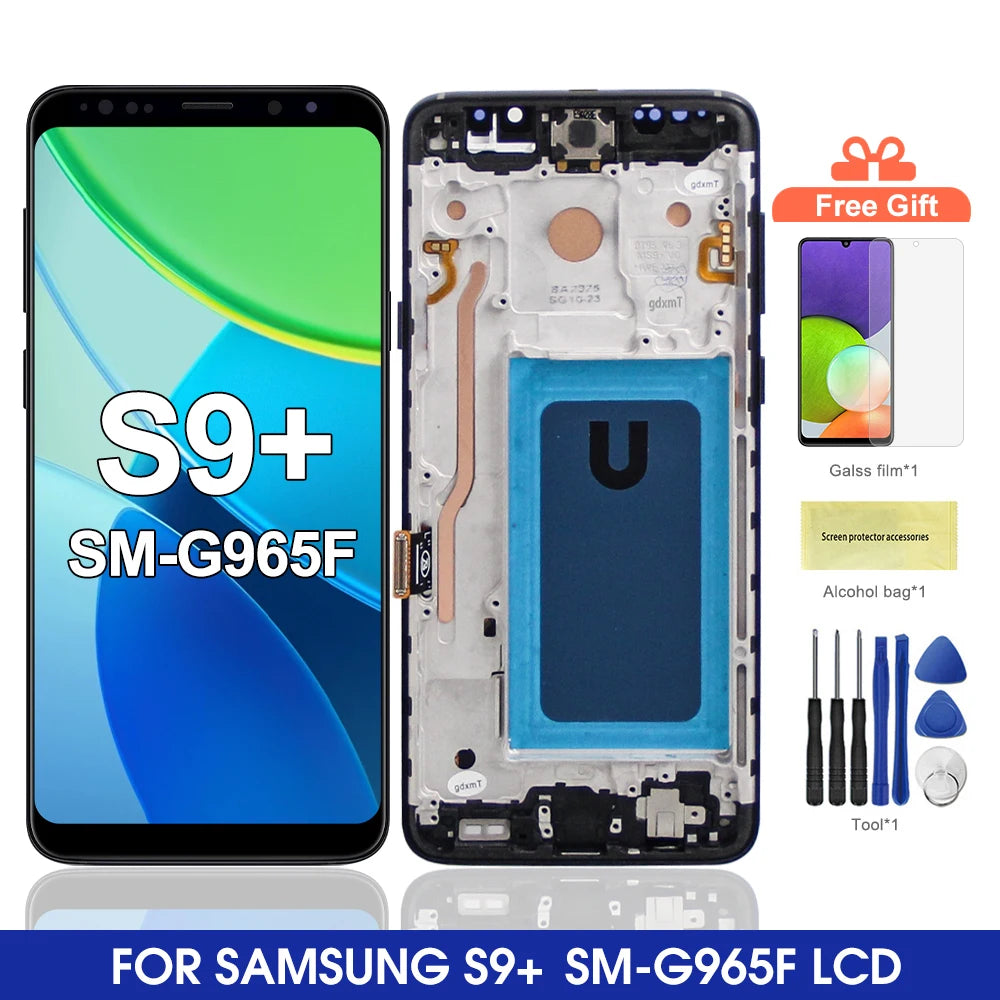 S9 Plus Display Screen Assembly for Samsung Galaxy S9+ G965F G965F/DS Lcd Display Digital Touch Screen with Frame Replacement Samsung phone repair parts