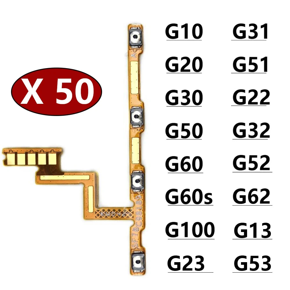 50Pcs, Power On Off Volume Side Button Key Flex Cable For Moto G10 G20 G30 G100 G50 G60 G60s G31 G51 G22 G32 G52 G62 G13 G23 5G Motorola phone repair parts