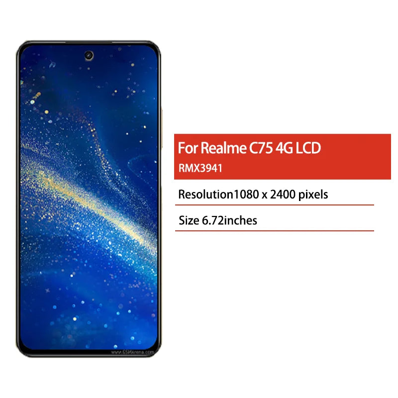6.72" Tested C75 Screen Replacement for Realme C75 4G RMX3941 Lcd Display Touch Screen Digitizer Assembly with Frame Oppo phone repair parts Realme phone repair parts