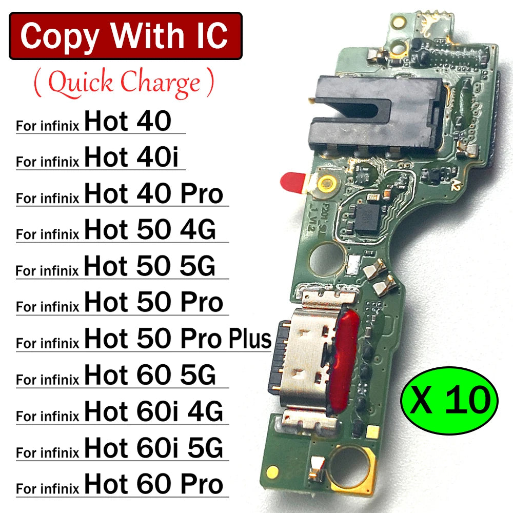 10Pcs, Dock Connector USB Charger Charging Port Flex Cable Microphone Board For Infinix Hot 40 40i 50 50i 60 60i Pro Plus 4G 5G  infinix phone repair parts
