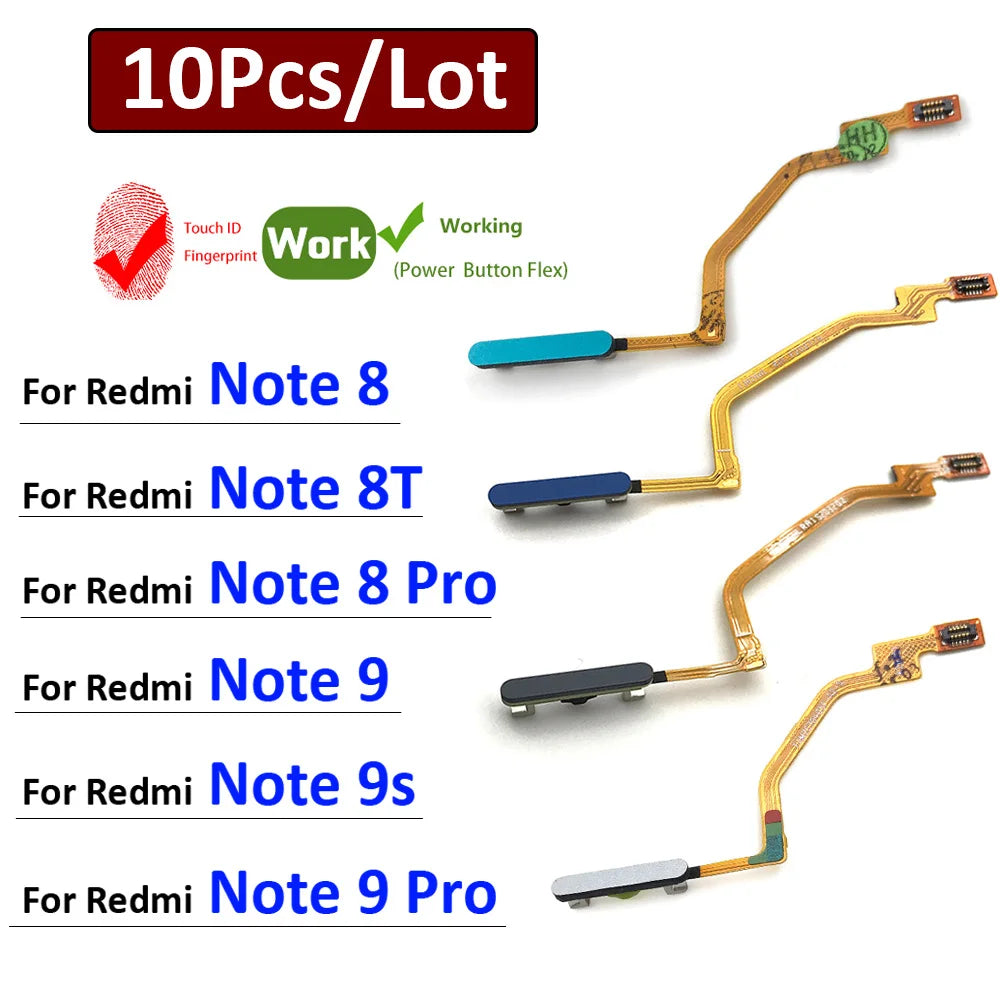 10Pcs, New For Xiaomi Redmi Note 8T 8 9s 9 Pro Home Button FingerPrint Touch ID Sensor Flex Cable Ribbon Replacement Parts  Xiaomi  Xiao mi phone repair parts