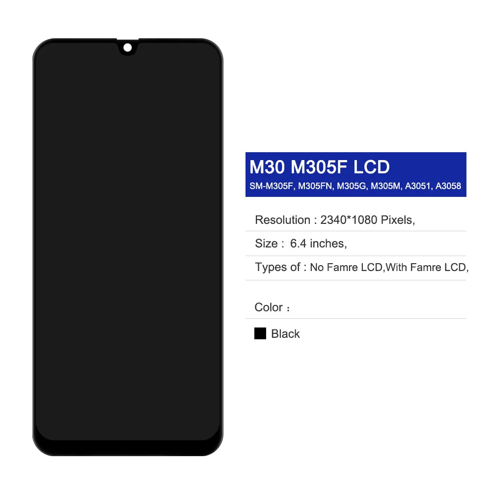 6.4'' For Samsung M30 2019 Display Touch Screen Digitizer Assembly Replacment Parts M30 LCD M305 M305F M305DS 100% Tested Samsung phone repair parts