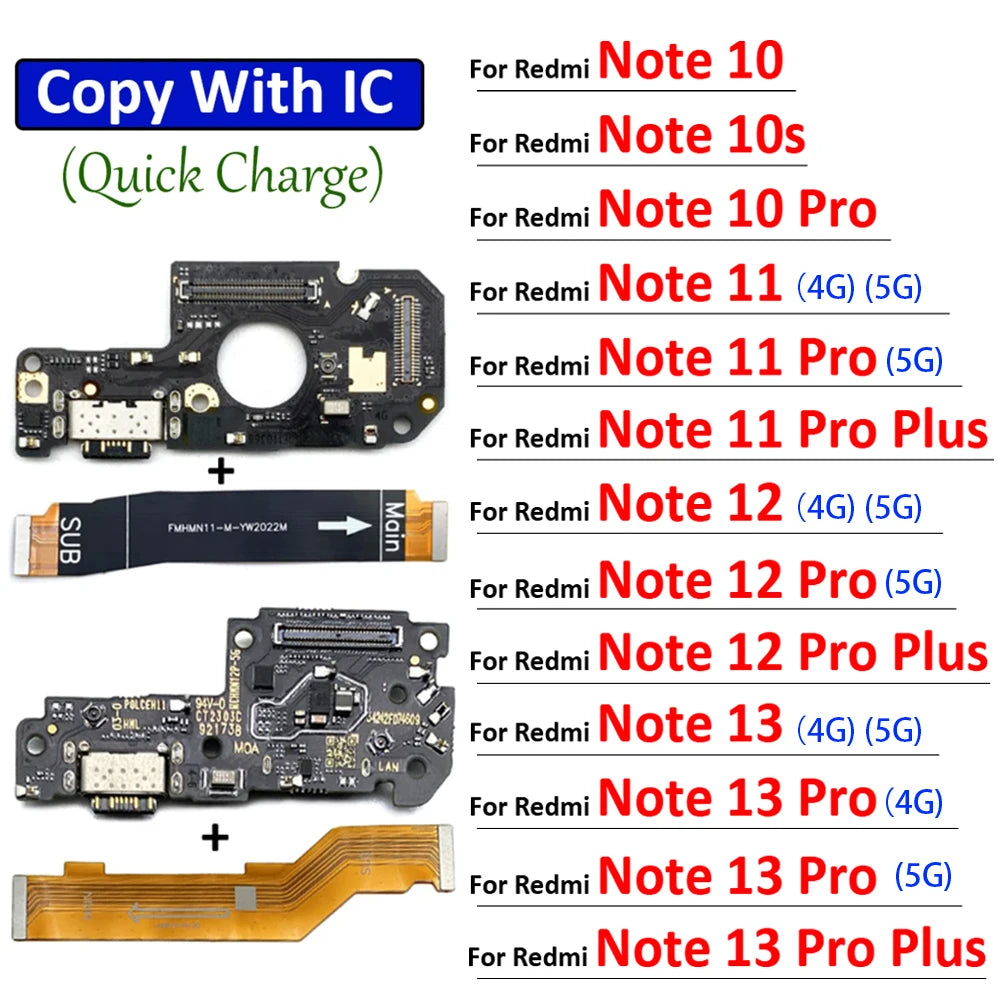 New USB Charger Charging Board Dock Port Connector Main Flex Cable For Xiaomi Redmi Note 10 10s 11 11s 12 12s 13 Pro Plus 4G 5G Xiaomi  Xiao mi phone repair parts