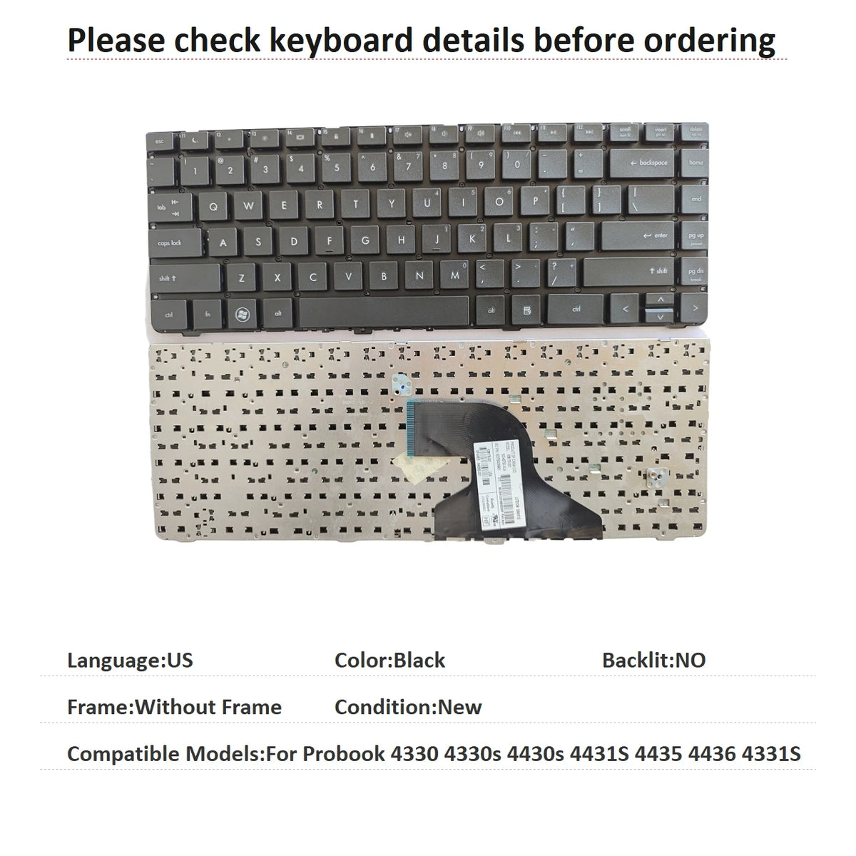 New US Spanish Language  Keyboard For HP Probook 4330 4330s 4430s 4431S 4435 4436 4331S Notebook PC Replacement Keyboard  HP laptop repair parts