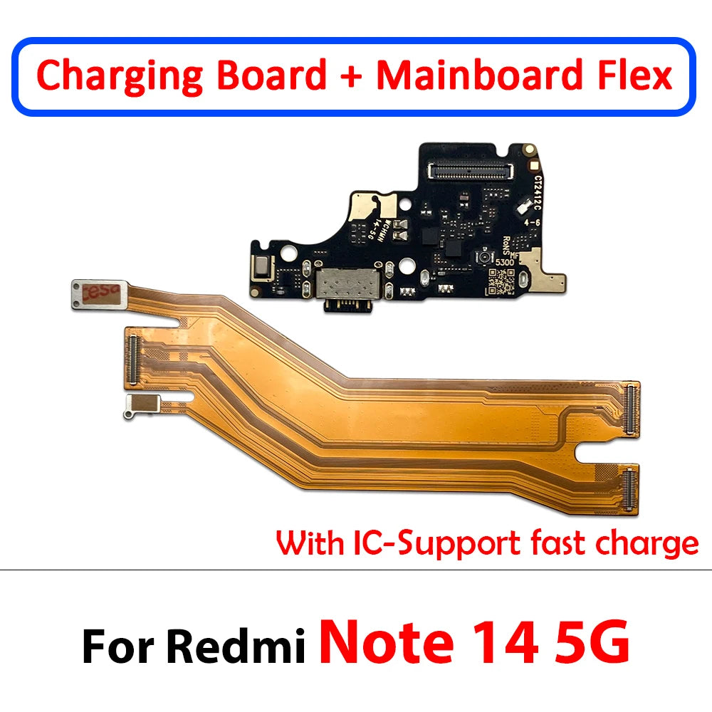 10Pcs Dock Connector Micro USB Charger Charging Port Main Flex Cable Microphone Board For XIaomi Redmi Note 14 Pro Plus 4G 5G  Xiaomi  Xiao mi phone repair parts