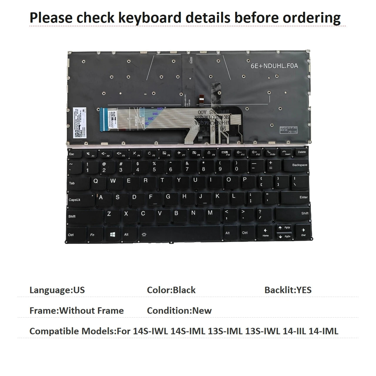 New US Language  Backlit Keyboard For Lenovo Thinkpad 14S-IWL 14S-IML 13S-IML 13S-IWL 14-IIL 14-IML Replacement Keyboard Lenovo laptop repair parts