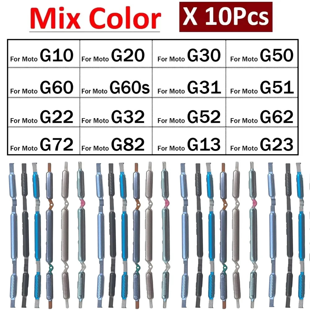 10Pcs, Power Volume Side Button Key For Motorola Moto G10 G20 G30 G50 G60 G60s G31 G71 G51 G22 G32 G52 G62 G72 G82 G13 G23 5G Motorola phone repair parts