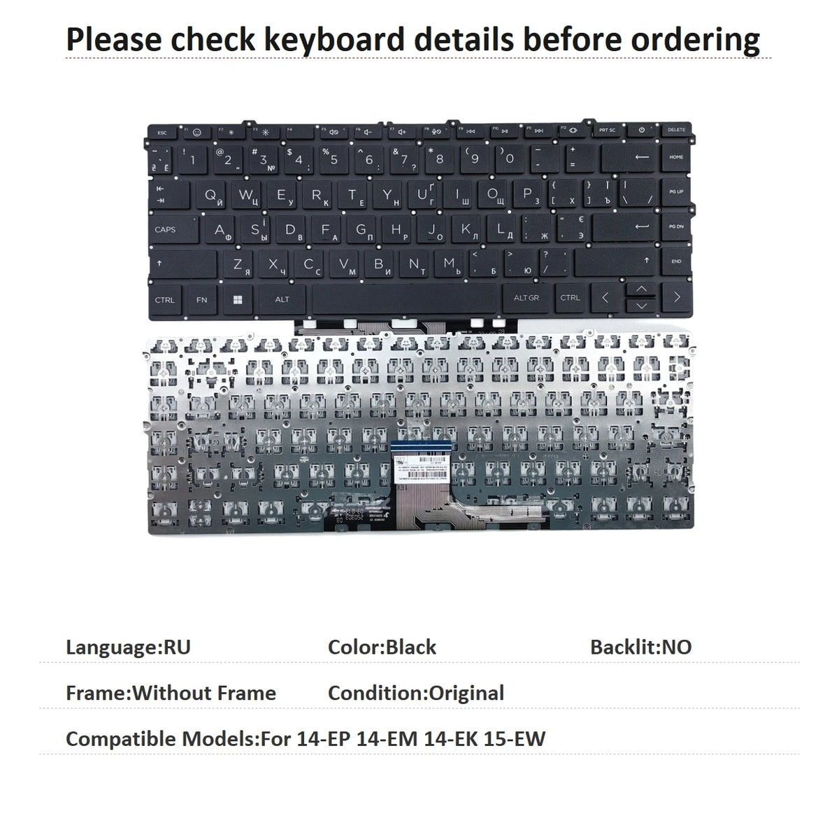 New US Russian Spanish UK Arab Portuguese Language  Backlit Keyboard For HP 14-EP 14-EM 14-EK 15-EW Replacement Keyboard  HP laptop repair parts