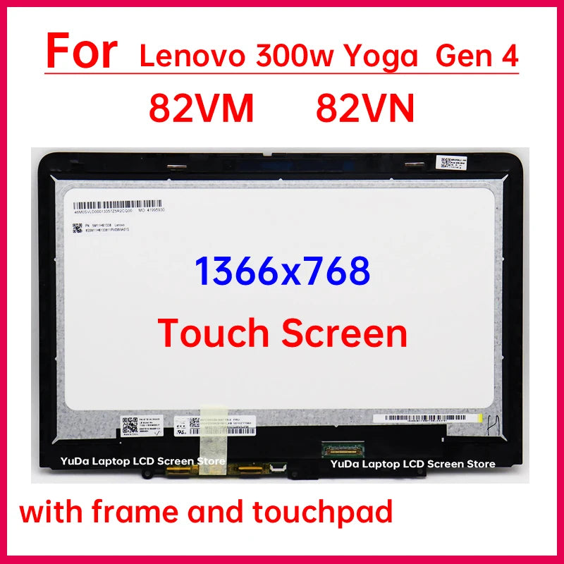 11.6" Laptop LCD Touch Screen For Lenovo 300w Yoga Gen 4 Type 82VM 82VN Display Digitizer + Frame Assembly Replacement 1366x768 Lenovo laptop repair parts