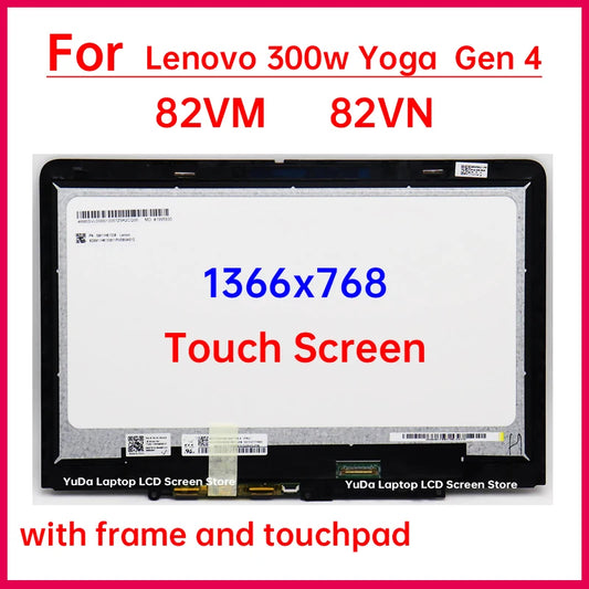 11.6" Laptop LCD Touch Screen For Lenovo 300w Yoga Gen 4 Type 82VM 82VN Display Digitizer + Frame Assembly Replacement 1366x768 Lenovo laptop repair parts