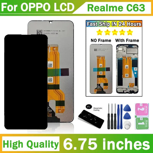 6.75"NEW IPS LCD For OPPO Realme C63 4G LCD Display Screen Frame+Touch Panel Digitizer 6.75"For Oppo Realme C63 LCD Frame Oppo phone repair parts Realme phone repair parts