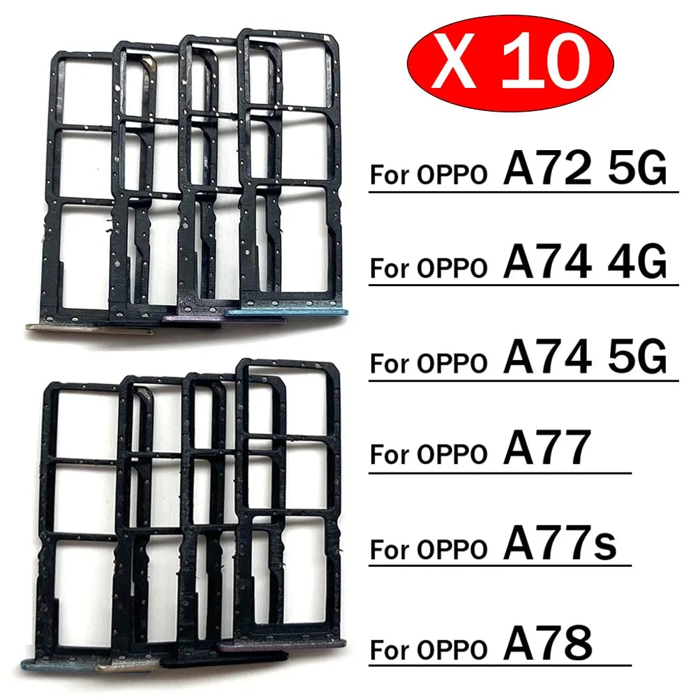 10Pcs, Micro Nano SIM Card Holder Tray Slot Holder Adapter Socket For OPPO A72 A74 A77 A77s A78 4G 5G OPPO phone repair parts