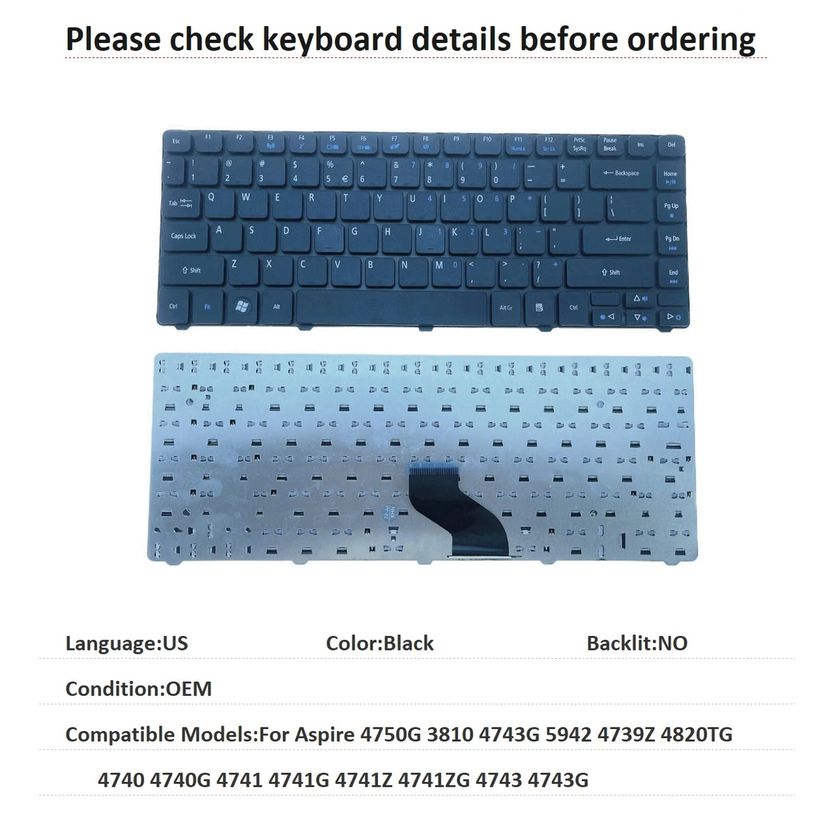 New US Brazil Keyboard For Acer Aspire 4750G 3810 4743G 5942 4739Z 4820TG 4740 4740G 4741 4741G 4741Z 4741ZG 4743 4743G Acer laptop repair parts