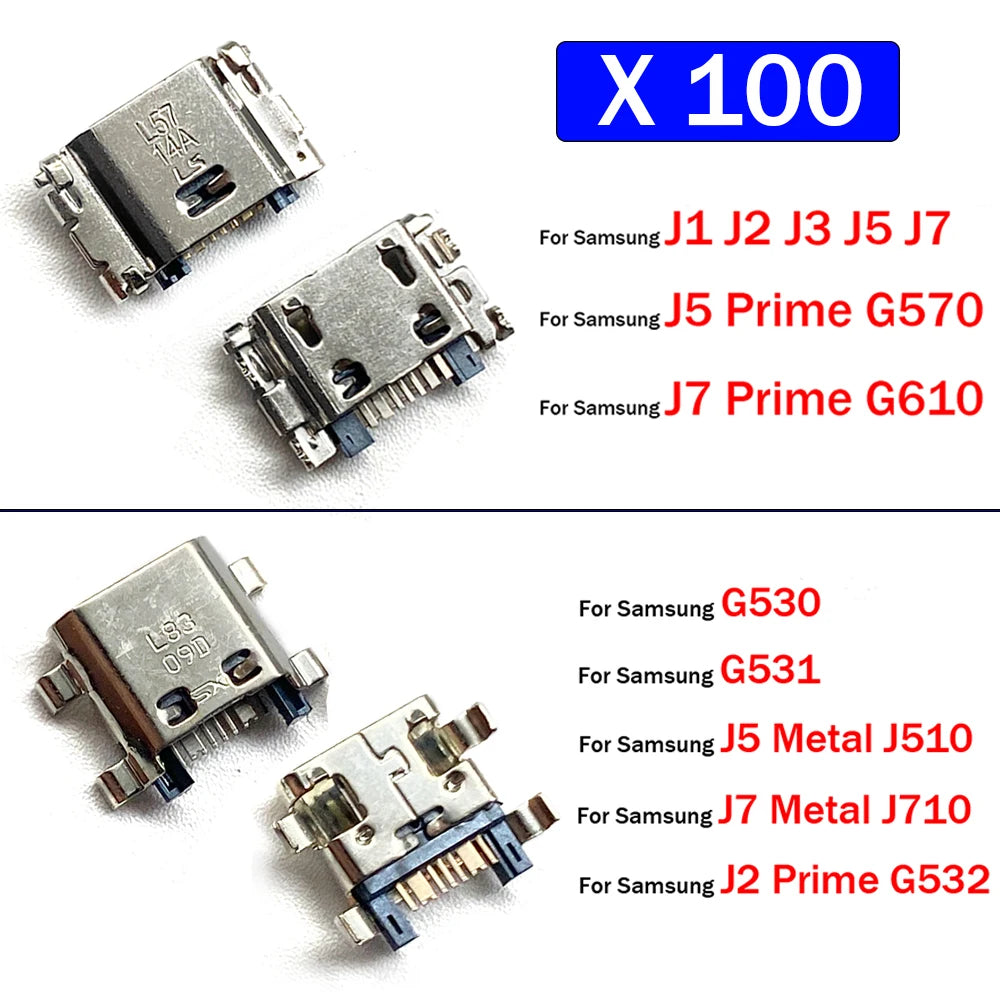 100Pcs, USB charge connector For Samsung J1 J2 J3 J5 J7 metal Prime G530 g532 j510 j710 G570 G610 charging port socket Samsung phone repair parts