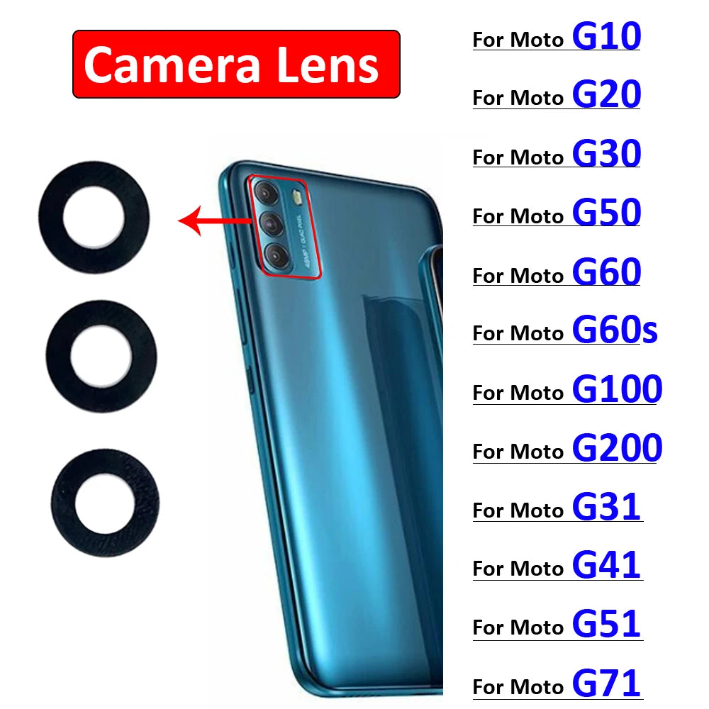 Camera Glass For Moto G10 G20 G30 G50 G60 G60s G31 G41 G51 G71 G04s G100 G200 5G Rear Back Camera glass Lens With Glue Adhesive Motorola phone repair parts