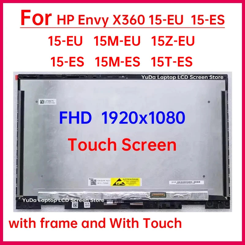 15.6" Touch Screen For HP Envy X360 15-EU 15-ES 15M-EU 15Z-EU 15M-ES 15T-ES LCD Display Digitizer+Frame Assembly Replacement FHD HP laptop repair parts