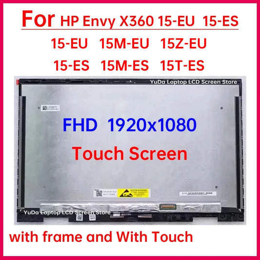 15.6" Touch Screen For HP Envy X360 15-EU 15-ES 15M-EU 15Z-EU 15M-ES 15T-ES LCD Display Digitizer+Frame Assembly Replacement FHD HP laptop repair parts
