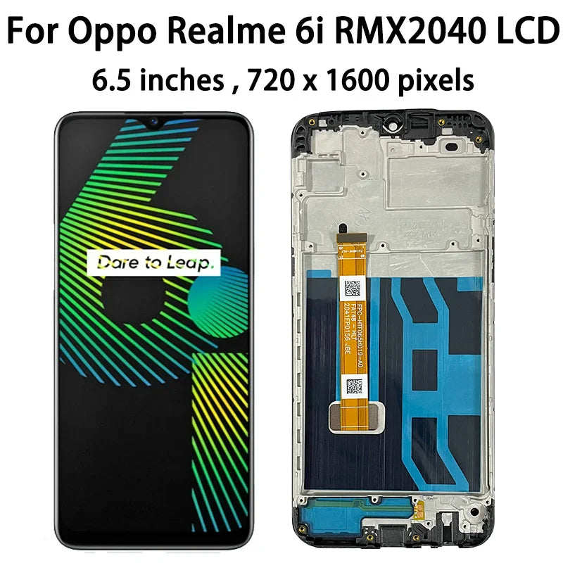 6.5" Tested Realme 6i Screen With Frame for Oppo Realme 6i LCD Touch Screen Digitizer Assembly For Realme6i RMX2040 Display Oppo phone repair parts Realme phone repair parts