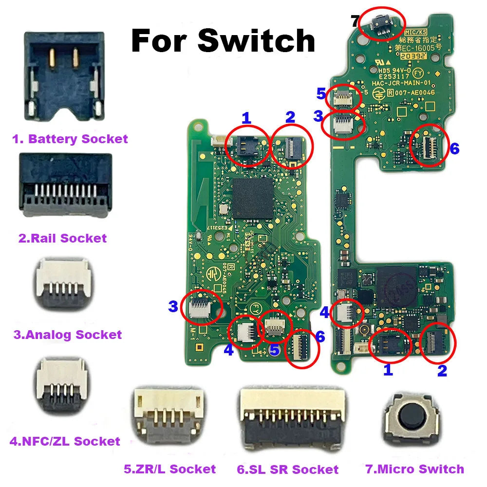 Joystick Slider Rail Battery Connector Socket SL SR L ZR ZL NFC Flex Cable Port for Nintendo Switch Joy-Con Motherboard Game console repair parts