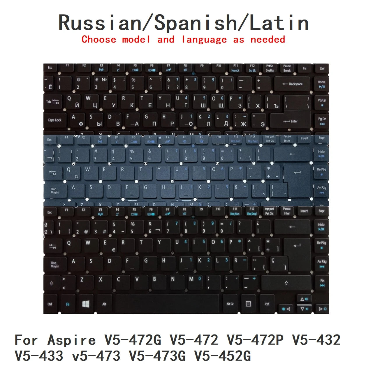 New Russian Spanish Latin Language  Backlit Keyboard For Acer Aspire V5-472G V5-472 V5-472P V5-432 V5-433 v5-473 V5-473G V5-452G  ACER laptop repair parts