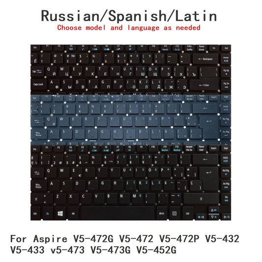 New Russian Spanish Latin Language  Backlit Keyboard For Acer Aspire V5-472G V5-472 V5-472P V5-432 V5-433 v5-473 V5-473G V5-452G  ACER laptop repair parts
