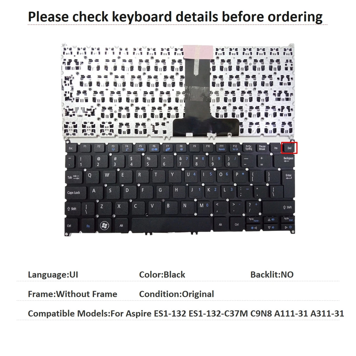 New US UI Spanish Language  Keyboard For Acer Aspire ES1-132 ES1-132-C37M C9N8 A111-31 A311-31 Notebook PC Replacement Keyboard Acer laptop repair parts