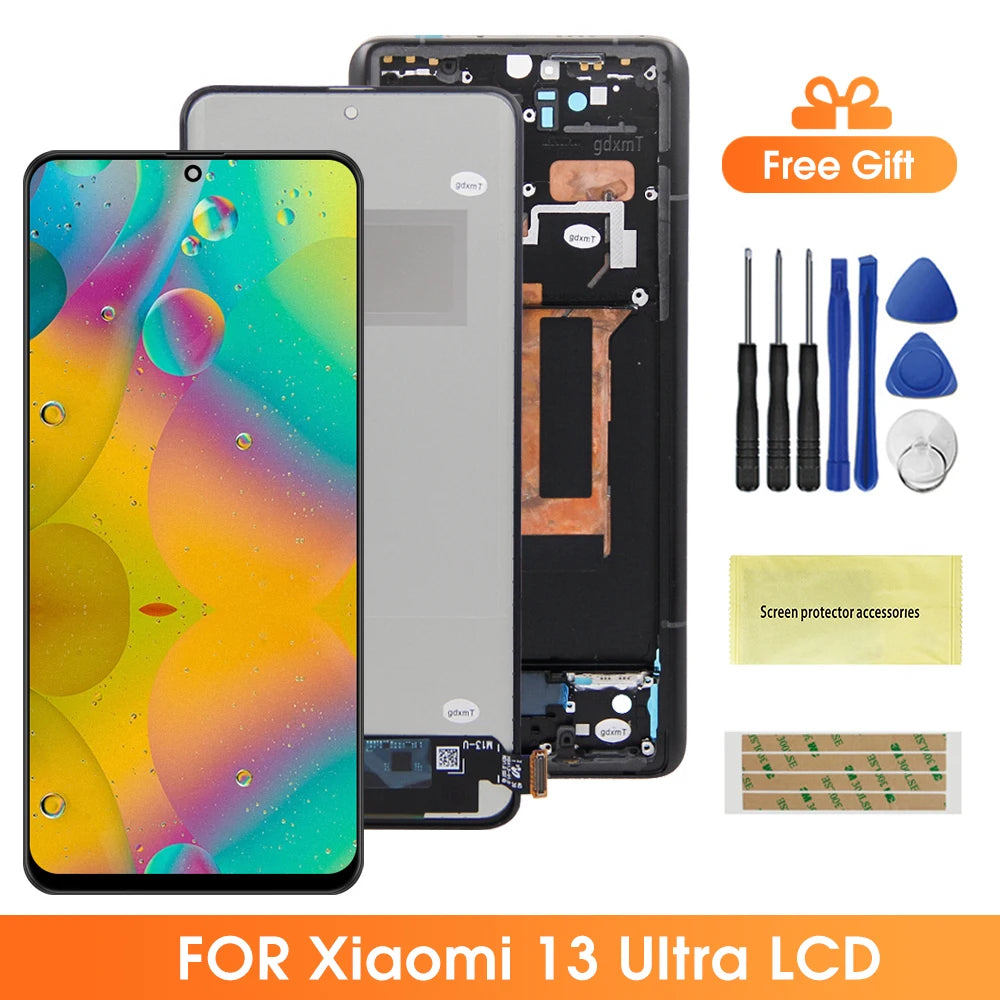 13 Ultra Screen Assembly for Xiaomi 13 Ultra 2304FPN6DC 2304FPN6DG LCD Display Digital Touch Screen with Frame 100% Tested Xiaomi phone repair parts