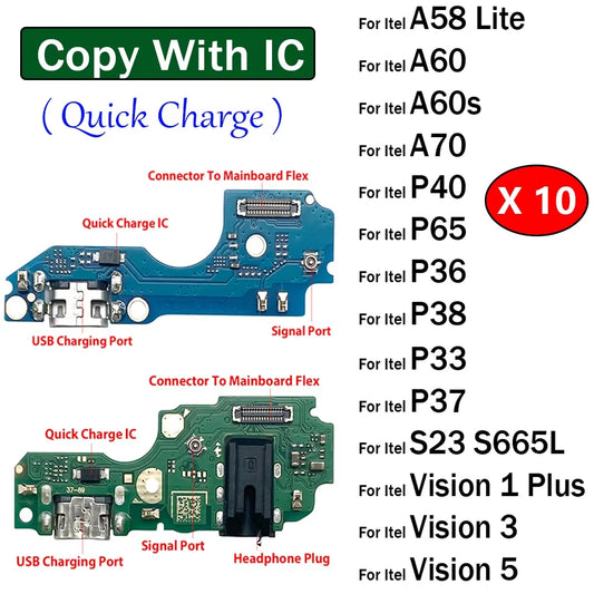 10Pcs, USB Charging Port Dock Charger Connector Board For Itel A58 A60 A60s A70 P40 P65 P36 P33 P37 P38 S23 Vision 1 3 5 Plus   Itel phone repair parts